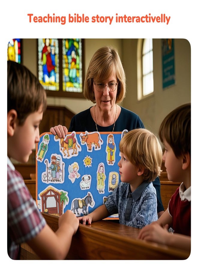 CHEFAN 4 Pack Felt Board Bible Stories Set, Flannel Board Stories Include Noah's Ark, Jonah and The Whale, David and Goliath, The Nativity of Jesus, 50 pcs Precut Flannel Graph Bible Toys for Kids - Image 3